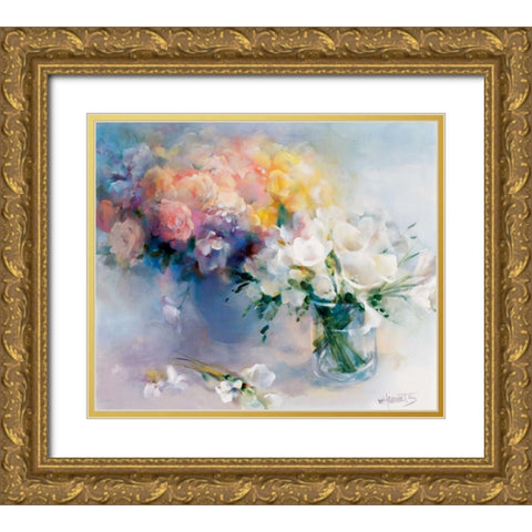 Rhyme of flowers Gold Ornate Wood Framed Art Print with Double Matting by Haenraets, Willem