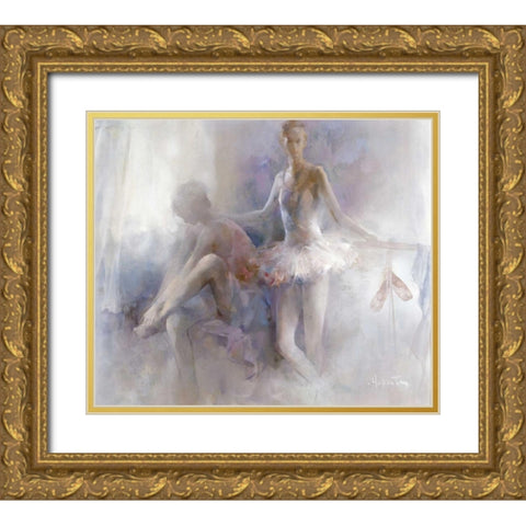 Ballet-girls Gold Ornate Wood Framed Art Print with Double Matting by Haenraets, Willem