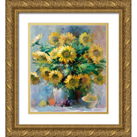 Sunflowers Gold Ornate Wood Framed Art Print with Double Matting by Haenraets, Willem