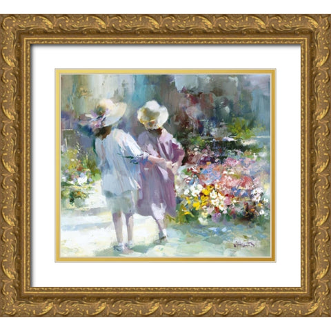 Girls Gold Ornate Wood Framed Art Print with Double Matting by Haenraets, Willem