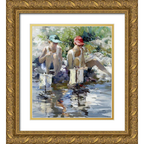 Boys Gold Ornate Wood Framed Art Print with Double Matting by Haenraets, Willem