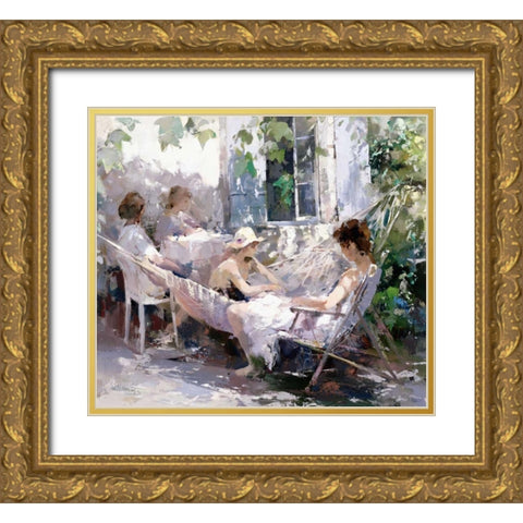Tell me a story Gold Ornate Wood Framed Art Print with Double Matting by Haenraets, Willem