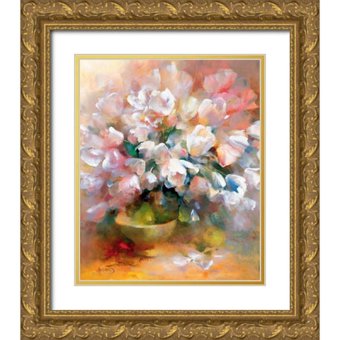 Sparkling white tulips II Gold Ornate Wood Framed Art Print with Double Matting by Haenraets, Willem