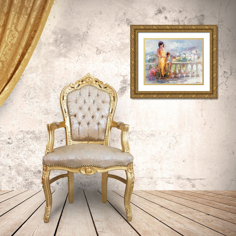 Happy together Gold Ornate Wood Framed Art Print with Double Matting by Haenraets, Willem