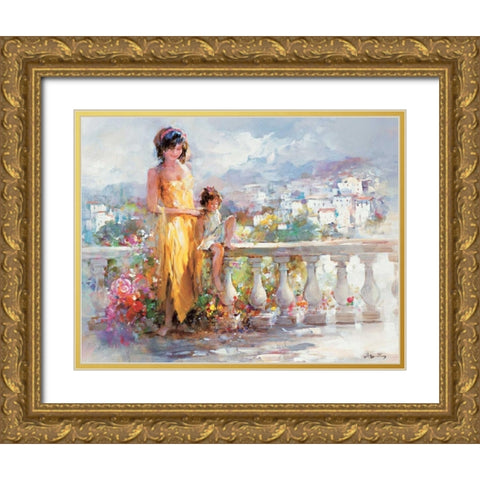 Happy together Gold Ornate Wood Framed Art Print with Double Matting by Haenraets, Willem