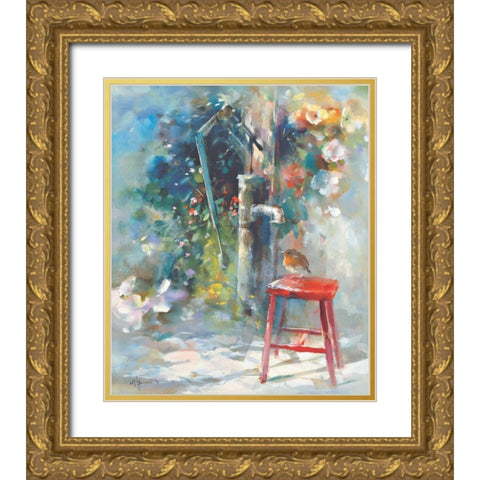 Silent garden Gold Ornate Wood Framed Art Print with Double Matting by Haenraets, Willem