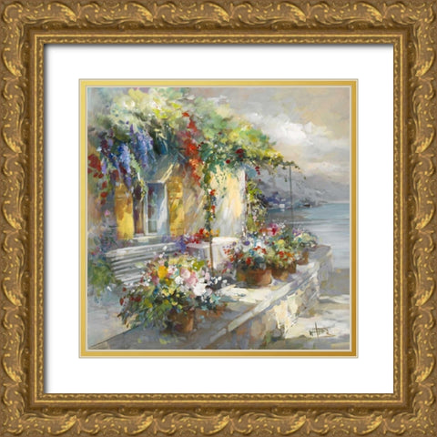 Veranda at sea Gold Ornate Wood Framed Art Print with Double Matting by Haenraets, Willem