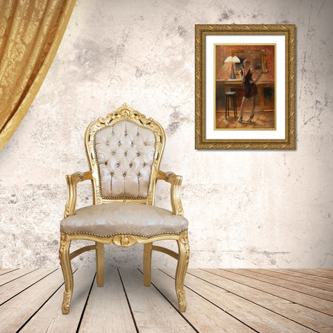 Relaxing at home Gold Ornate Wood Framed Art Print with Double Matting by Haenraets, Willem