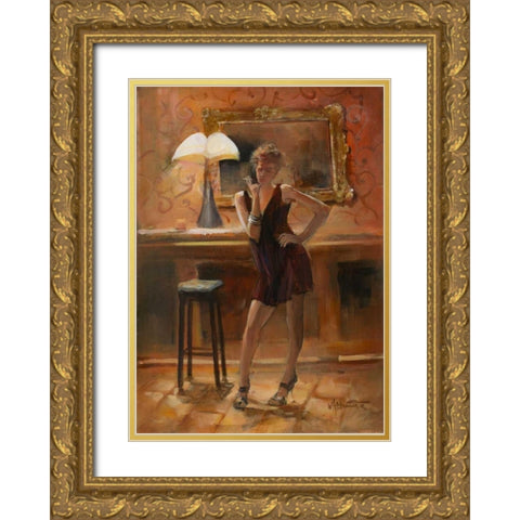 Relaxing at home Gold Ornate Wood Framed Art Print with Double Matting by Haenraets, Willem