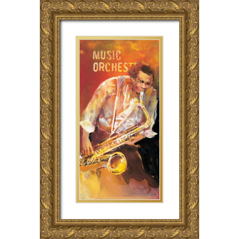 Jazz 2 Gold Ornate Wood Framed Art Print with Double Matting by Haenraets, Willem