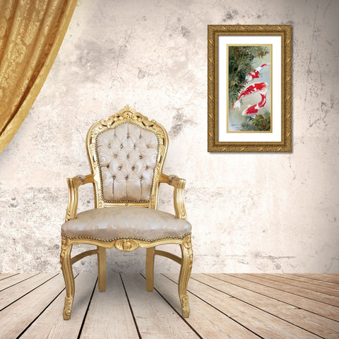 Koi 1 Gold Ornate Wood Framed Art Print with Double Matting by Haenraets, Willem