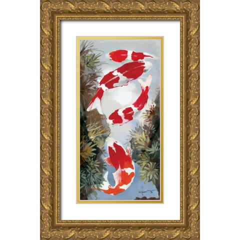 Koi 4 Gold Ornate Wood Framed Art Print with Double Matting by Haenraets, Willem