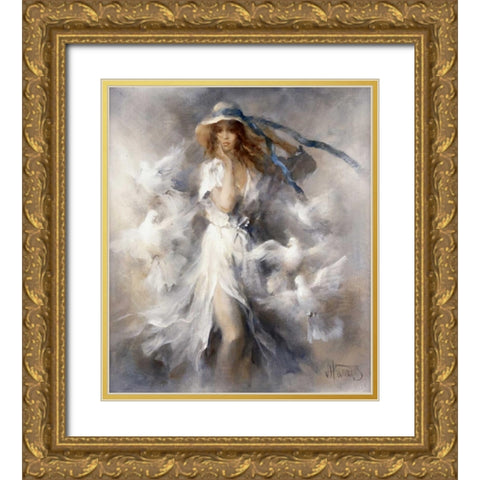 Pigeons Gold Ornate Wood Framed Art Print with Double Matting by Haenraets, Willem