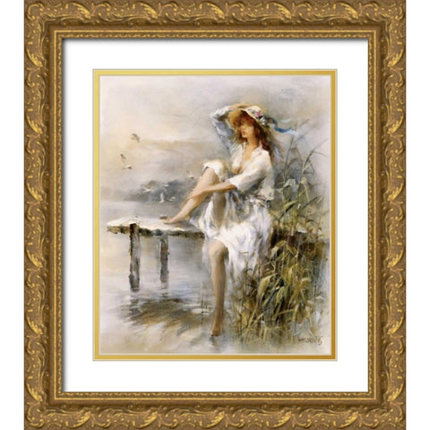 Waterside Gold Ornate Wood Framed Art Print with Double Matting by Haenraets, Willem