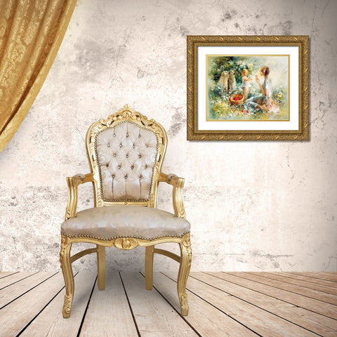 Picnic Gold Ornate Wood Framed Art Print with Double Matting by Haenraets, Willem