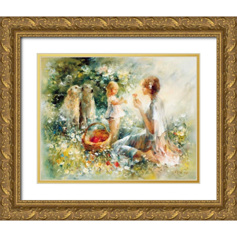 Picnic Gold Ornate Wood Framed Art Print with Double Matting by Haenraets, Willem