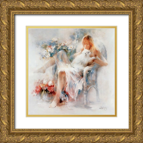 Young girl Gold Ornate Wood Framed Art Print with Double Matting by Haenraets, Willem