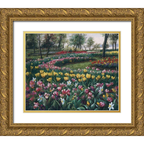 Flowerbed Gold Ornate Wood Framed Art Print with Double Matting by Roelofs, Wouter
