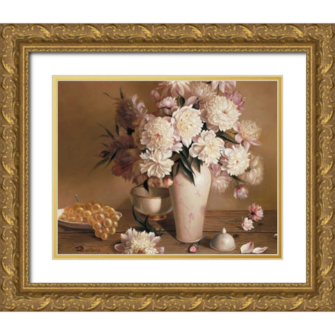 Summer roses Gold Ornate Wood Framed Art Print with Double Matting by Roelofs, Wouter