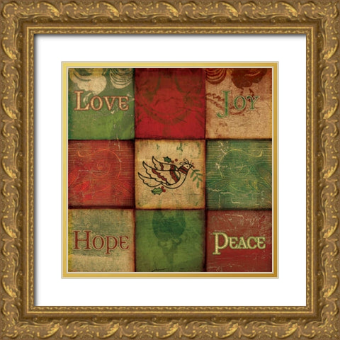 HOLIDAY JOY Gold Ornate Wood Framed Art Print with Double Matting by Artique Studio