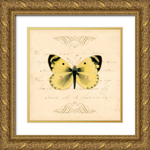 YELLOW BUTTERFLY Gold Ornate Wood Framed Art Print with Double Matting by Artique Studio