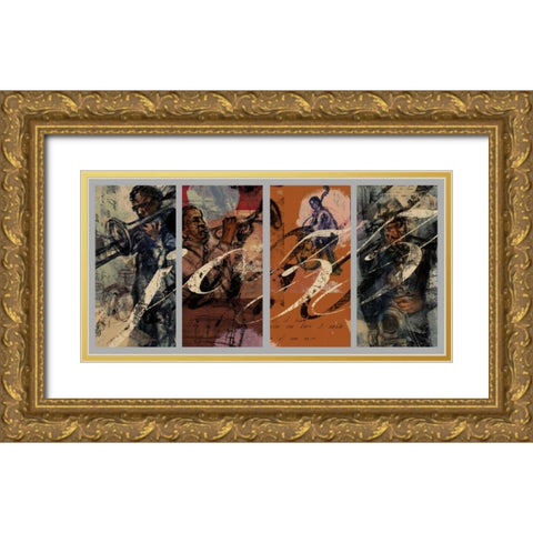JAZZ - 4 panel Gold Ornate Wood Framed Art Print with Double Matting by Yang, Eric