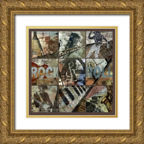 ROCK and ROLL 9-PATCH- with grid Gold Ornate Wood Framed Art Print with Double Matting by Yang, Eric