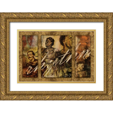 RHYTHM - triptych Gold Ornate Wood Framed Art Print with Double Matting by Yang, Eric