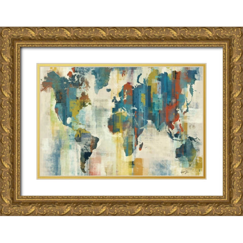 WORLD MAP Gold Ornate Wood Framed Art Print with Double Matting by Yang, Eric