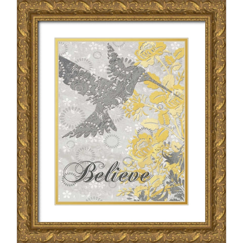 BELIEVE BIRD Gold Ornate Wood Framed Art Print with Double Matting by Ballantyne, Piper