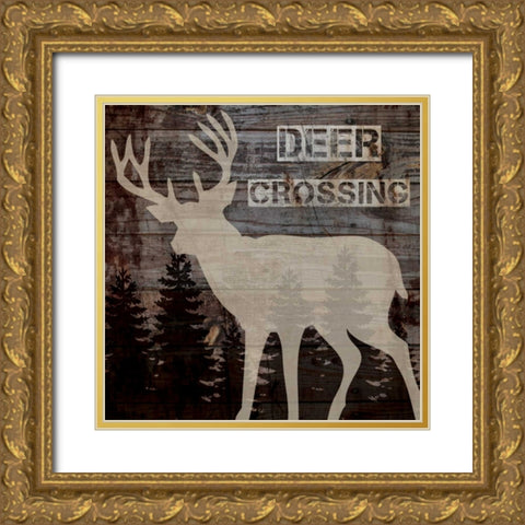DEER CROSSING Gold Ornate Wood Framed Art Print with Double Matting by Ballantyne, Piper