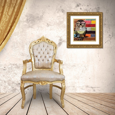 BRICK WALL OWL Gold Ornate Wood Framed Art Print with Double Matting by Ballantyne, Piper