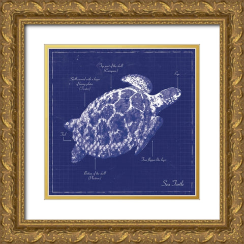 BLUEPRINT SEA TURTLE Gold Ornate Wood Framed Art Print with Double Matting by Ballantyne, Piper