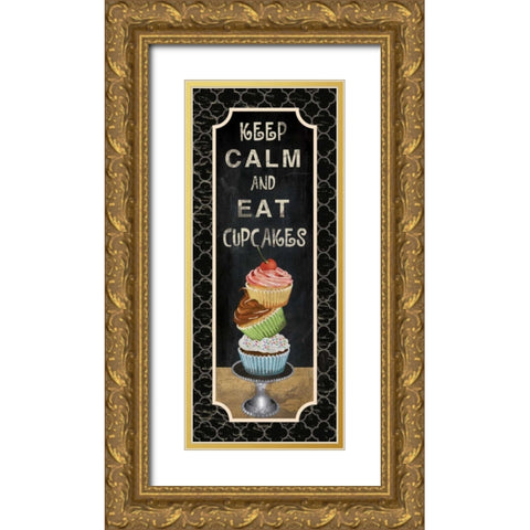 EAT CUPCAKES Gold Ornate Wood Framed Art Print with Double Matting by Ballantyne, Piper