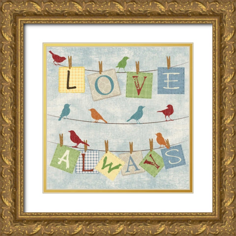 LOVE ALWAYS BIRDS Gold Ornate Wood Framed Art Print with Double Matting by Ballantyne, Piper