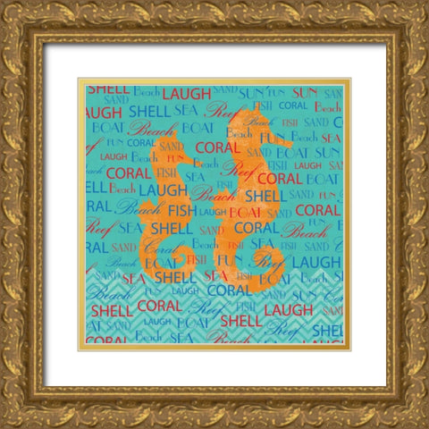 SWIMMING SEAHORSE Gold Ornate Wood Framed Art Print with Double Matting by Ballantyne, Piper