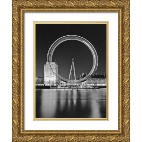 London Eye Millennium Wheel Night Gold Ornate Wood Framed Art Print with Double Matting by Frank, Assaf