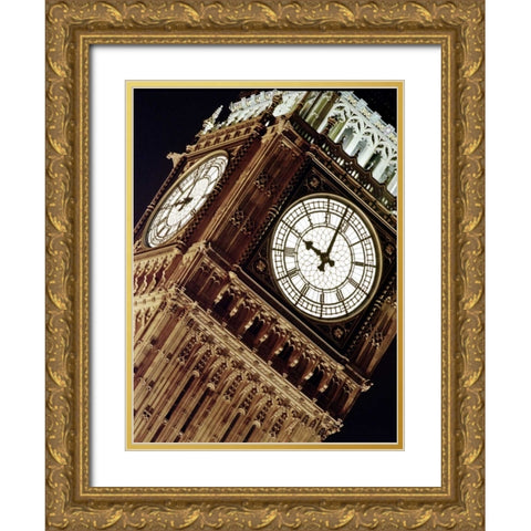 Low angle view of big ben at night, Parliament, England Gold Ornate Wood Framed Art Print with Double Matting by Frank, Assaf