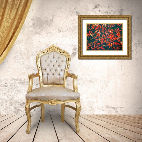 Goldfish gathering at surface, close-up Gold Ornate Wood Framed Art Print with Double Matting by Frank, Assaf