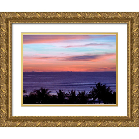 Sea by palm tree at dusk, elevated view Gold Ornate Wood Framed Art Print with Double Matting by Frank, Assaf