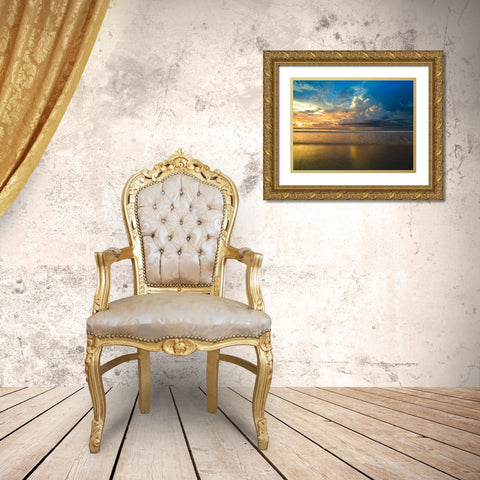Beach with dramatic sky at dusk, Malaysia Gold Ornate Wood Framed Art Print with Double Matting by Frank, Assaf
