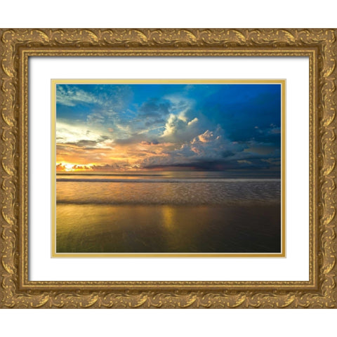 Beach with dramatic sky at dusk, Malaysia Gold Ornate Wood Framed Art Print with Double Matting by Frank, Assaf