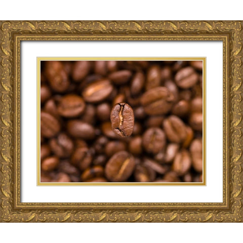 Top view of coffee beans Gold Ornate Wood Framed Art Print with Double Matting by Frank, Assaf