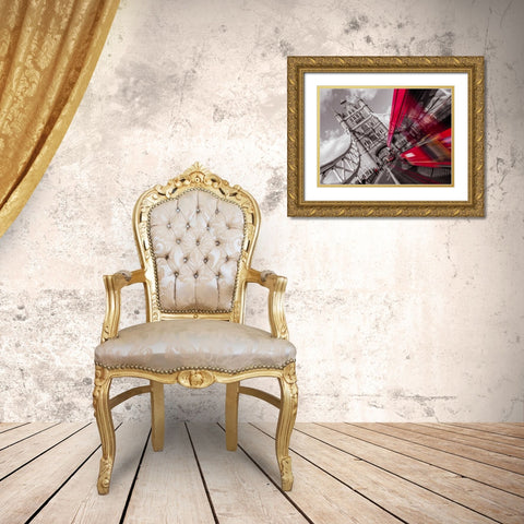 England, London, Double-Decker bus on tower bridge Gold Ornate Wood Framed Art Print with Double Matting by Frank, Assaf