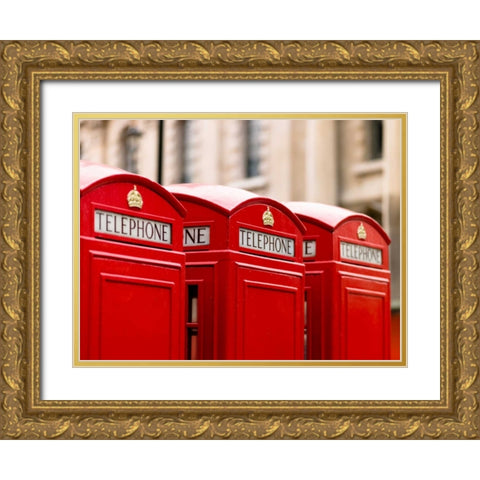 Close-up of telephone box in a row, England Gold Ornate Wood Framed Art Print with Double Matting by Frank, Assaf