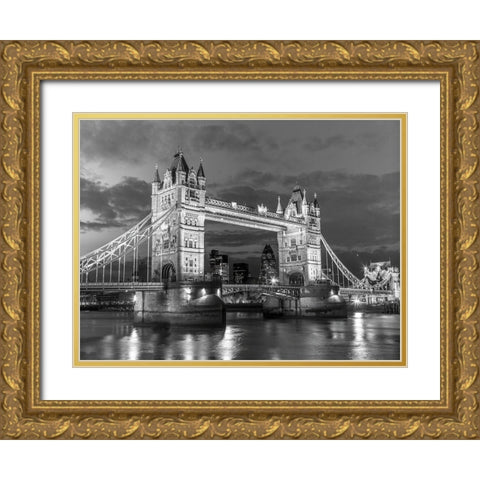 Tower bridge London at night Gold Ornate Wood Framed Art Print with Double Matting by Frank, Assaf