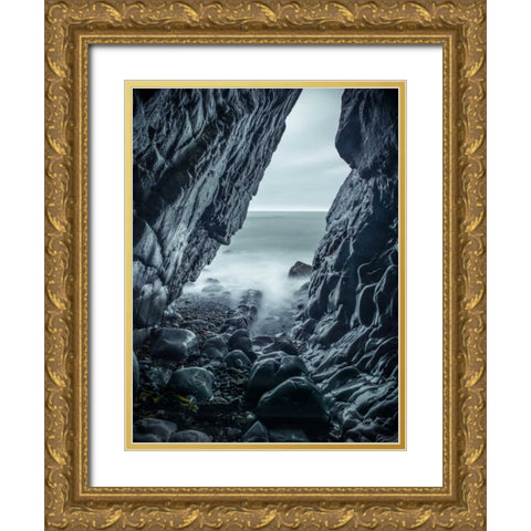 Rocky coastline of Duckpool Gold Ornate Wood Framed Art Print with Double Matting by Frank, Assaf
