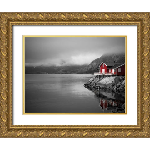 Fishing huts on the waterfront, Lofoten, Norway Gold Ornate Wood Framed Art Print with Double Matting by Frank, Assaf