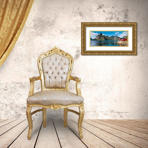 Fishing huts on the waterfront, Lofoten, Norway Gold Ornate Wood Framed Art Print with Double Matting by Frank, Assaf