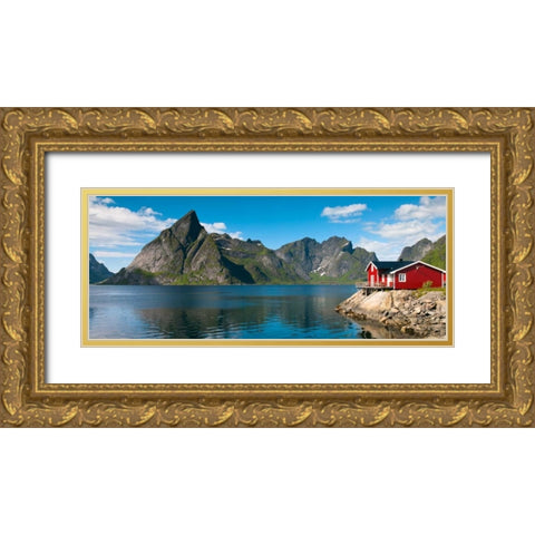 Fishing huts on the waterfront, Lofoten, Norway Gold Ornate Wood Framed Art Print with Double Matting by Frank, Assaf
